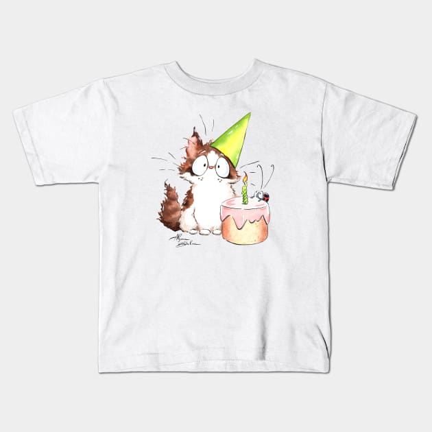 Birthday Cat Kids T-Shirt by Alyona Shilina